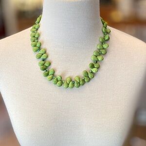 Necklace - Green Turquoise / Green Howlite - Teardrop Shape Beads - Crystals